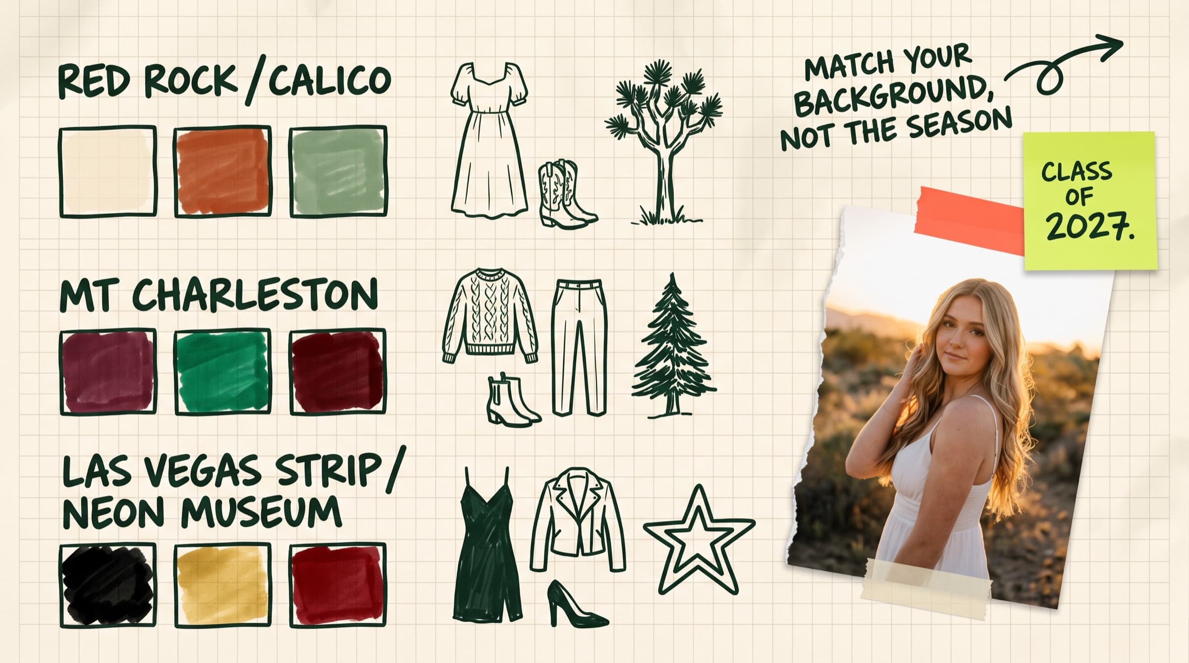 Senior color palette by Las Vegas location mood board