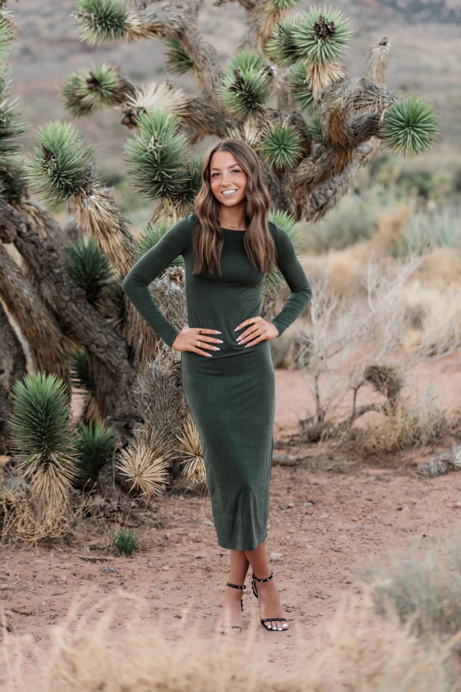 Senior girl green dress at Blue Desert