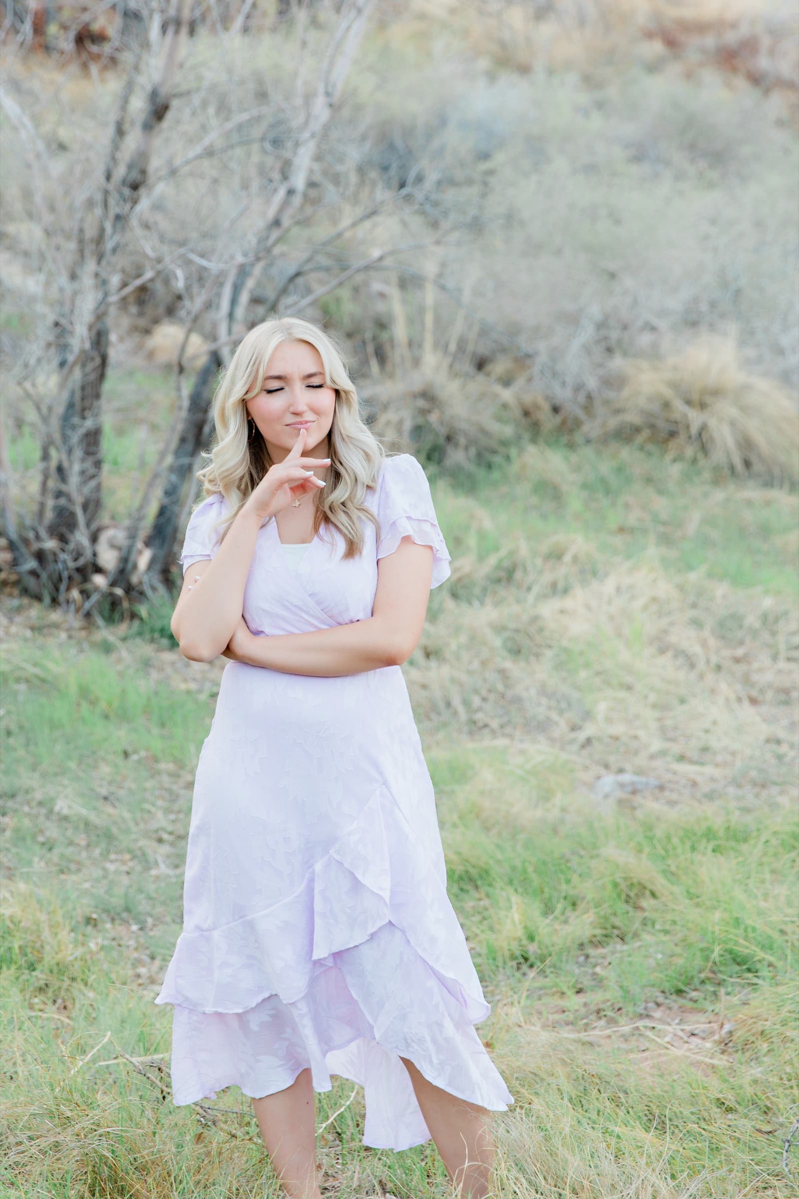 Senior girl lavender dress at Calico Basin