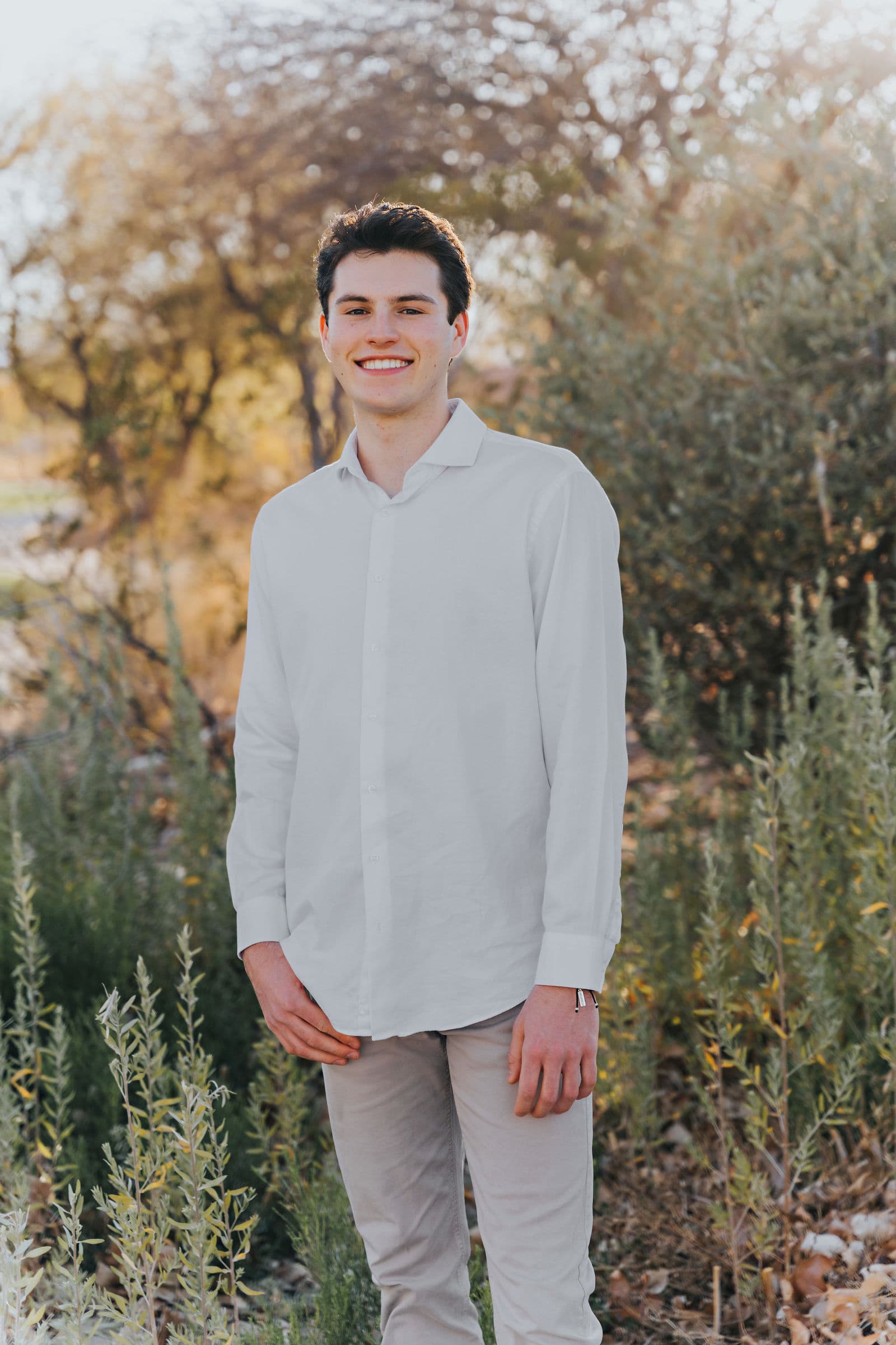 Senior boy white shirt and khaki