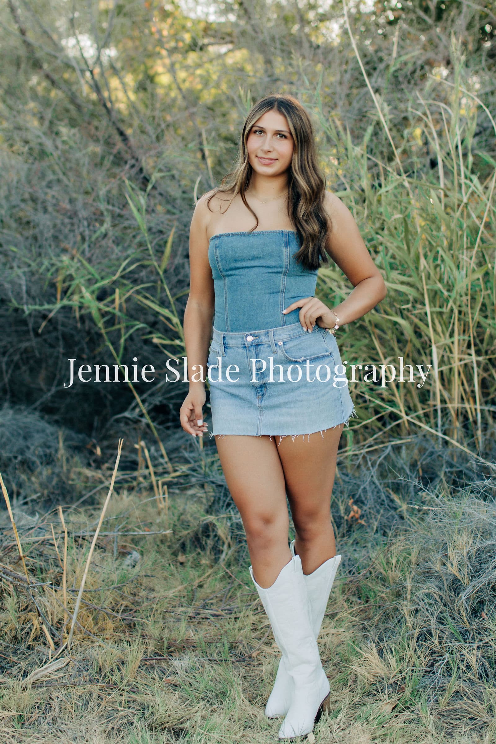 Senior girl denim cowboy boots Western