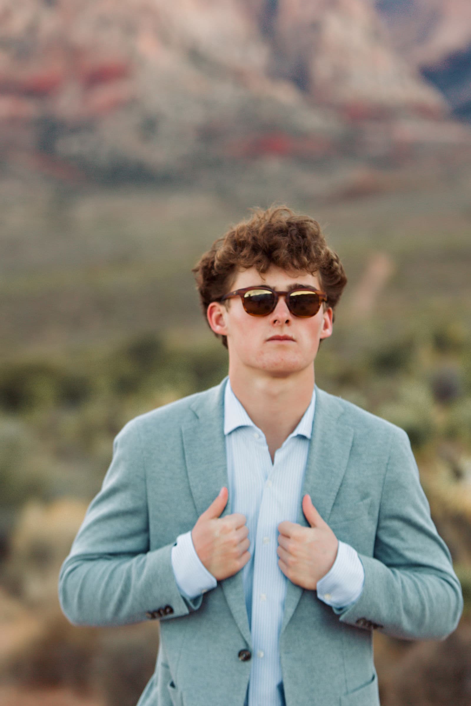 Senior boy blue blazer at Red Rock