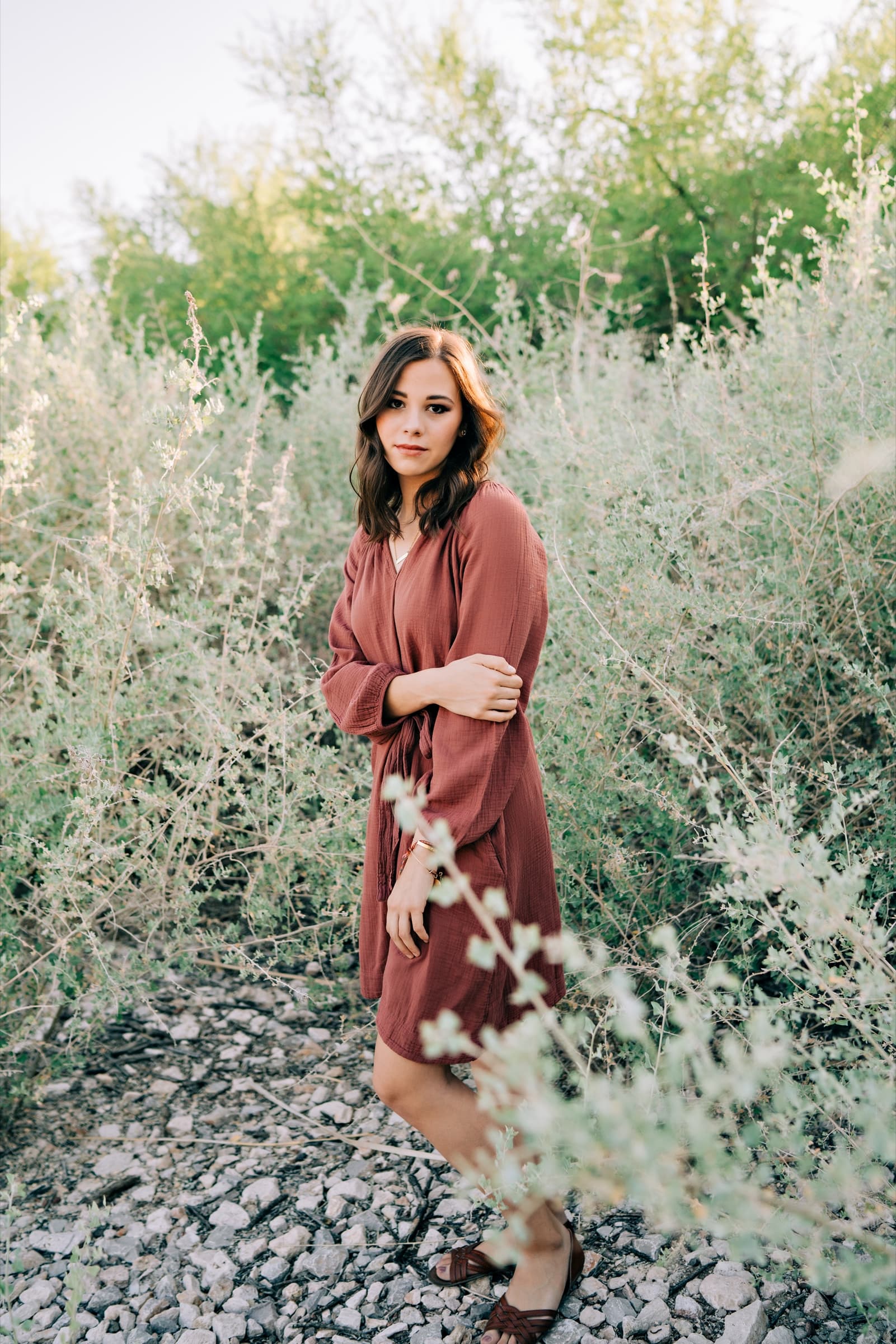 Senior girl rust dress at Las Vegas Wetlands
