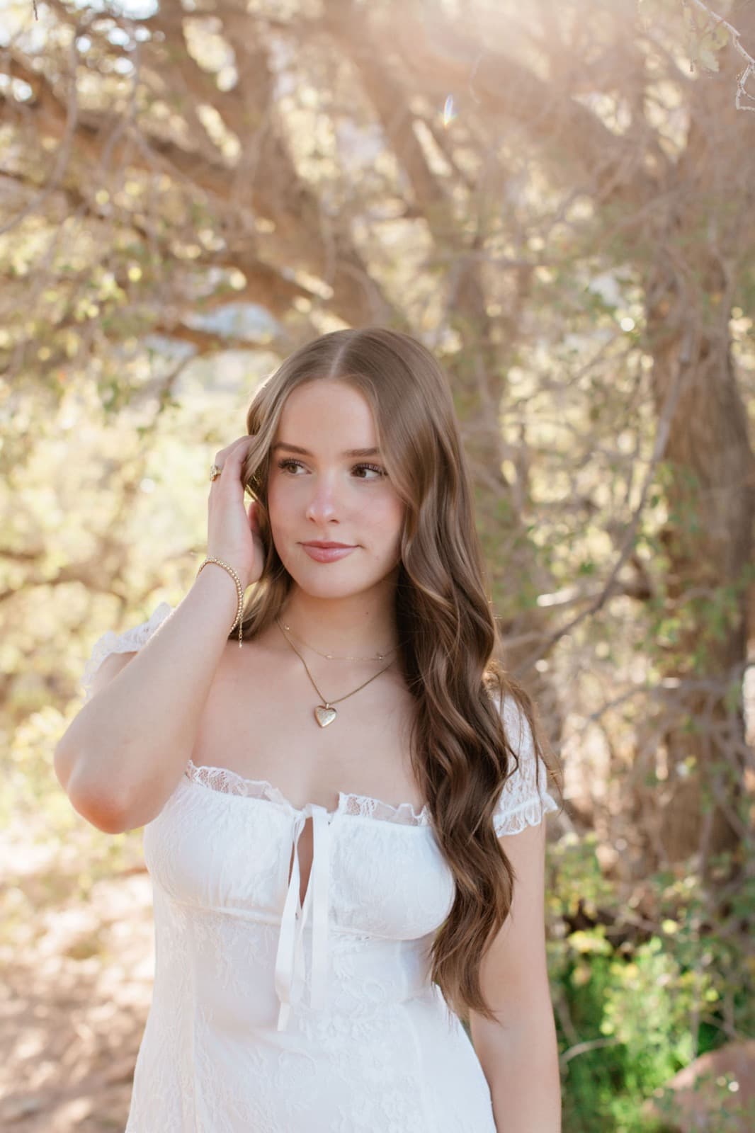 Senior girl white lace boho dress